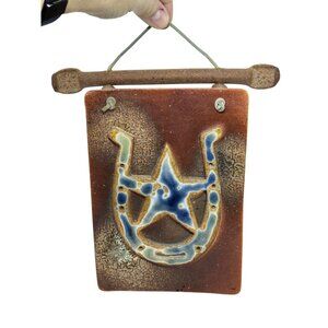 Studio Pottery Clayworks HULL Horseshoe Star Wall Plaque  Art Southwest Cowboy